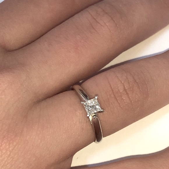 Solid Stamped 14K White Gold Natural Diamond Princess Solitaire Engagement Ring - Picture 3 of 17